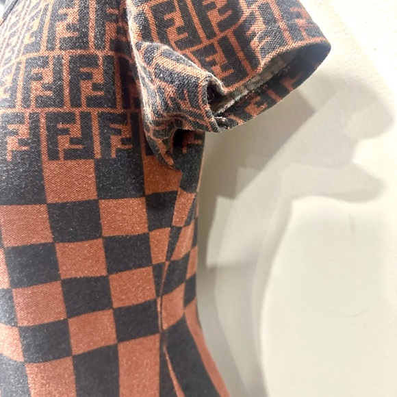 Vintage Fendi Women's Black & Brown Zucca Checkered Tee Small - Picture 5 of 10